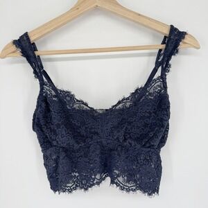 Aerie Lace Bralette Womens M Navy Blue Floral Crop Top Coquette Balletcore Boho